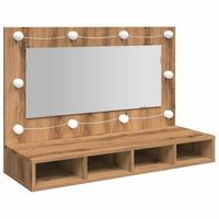 armario con espejo y led roble artesano 90x315x62 cm