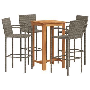 Mesa Y Taburetes De Jardín 5 Uds | Conjunto De Mesa Y Sillas Madera Acacia Ratán Pe Gris