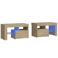 pack 2 uds mesitas de noche  mesa auxiliar  mesilla con luces led roble sonoma 70x365x40cm