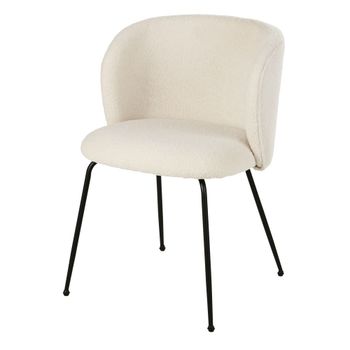 Silla de comedor en tejido bouclé crudo y patas de acero