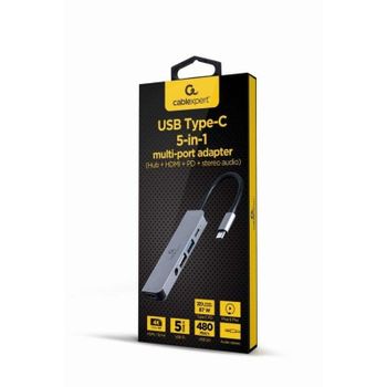 Hub Gembird A-CM-COMBO5-02 USB-C HDMI 4K 5Gbps Power Delivery 87W Plata