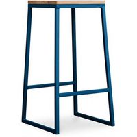 taburete diseno industrial - madera y metal - 76cm - big boy  azul oscuro