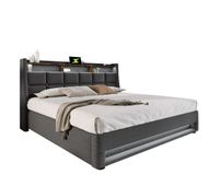 cama de matrimonio de lino 180x200cm con almacenajeluz ledgris
