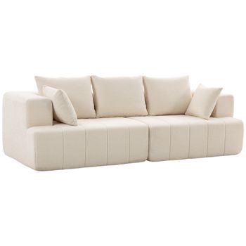 HOMCOM Sofá 3 Plazas en Chenilla 248 cm Sofá Moderno de Salón Asiento Amplio Acolchado Cojines con Muelles Beige   Aosom España