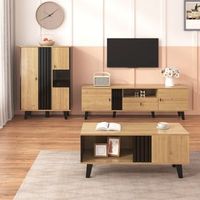 conjunto de muebles - salon - tablero particulas y vidrio - madera y negro 170x40x505cm