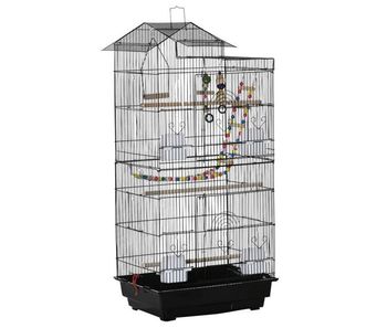 Pawhut jaula para pájaros pajarera con múltiples puertas 4 comederos 3 perchas columpio escaleras y bandeja extraíble para loros canarios periquitos 46x36x100 cm negro