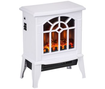 Homcom chimenea eléctrica 1000 w/2000 w chimenea decorativa de pie con temperatura ajustable led llamas y protección sobrecalentamiento para 15-20 ㎡ 36,5x24x46 cm blanco