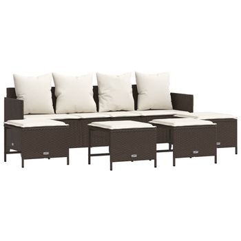 Set Comedor De Jardín 5 Piezas | Mueble De Jardín Y Cojines Ratán Sintético Marrón