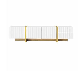 Mueble tv 190 cm - 3 puertas, 2 cajones - blanco con dorado y madera