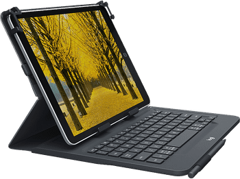 Funda con teclado - Logitech Universal Folio, QWERTY, Tablets 9-10 pulgadas, Bluetooth, iPad0S/Android, Resistente a salpicaduras, Pila 2 años, Negro