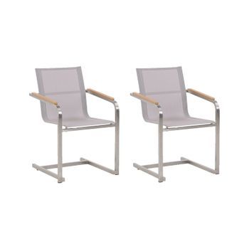 Conjunto De 2 Sillas De Jardín Asiento De Textilene Beige Estructura De Acero Estilo Cantilever Cosoleto