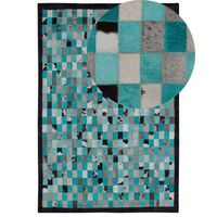 alfombra de piel turquesa y gris patron a cuadros 160 x 230 cm estilo moderno eclectico nikfer
