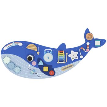 AIYAPLAY Tablero Sensorial Montessori Tema Ballena Busy Board Panel Sensorial Montessori 13 en 1 para Niños +2 Años Azul   Aosom España
