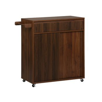 Carro De Cocina De Madera Con 1 Tirador Y 1 Cajón 2 Puertas, Nogal