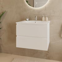 mueble de bano suspendido 60 cm branco brilhante - lavabo blanco - con 2 cajones - lomazoo marenza