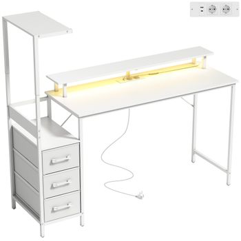 HOMCOM Escritorio Gaming Mesa para Ordenador con Soporte de CPU Regulable y Reversible, Luces RGB, Puertos USB Soporte para Monitor y 3 Cajones de Tela 147x47x130 cm Blanco   Aosom España