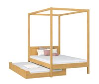 cama individual de madera con dosel y cajon para colchon n02 pino natural
