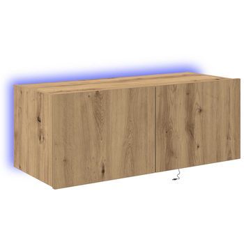 Mueble De Tv | Mueble De Salón | Gabinete De Tv Montado En La Pared Con Led Roble Artesanal