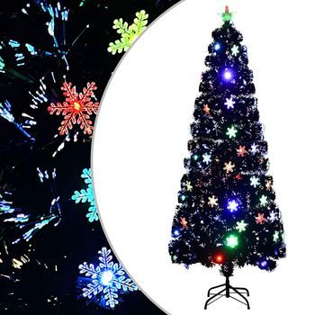 Árbol De Navidad Copos De Nieve Led Fibra Óptica Negro 240 Cm Vidaxl
