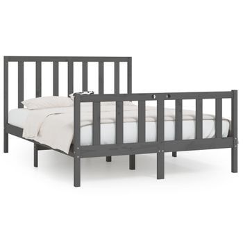 Estructura De Cama Madera Maciza Gris King Size 150x200 Cm Vidaxl