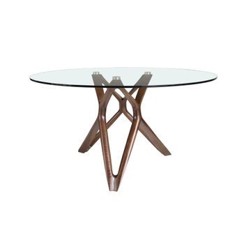 Mesa Comedor Redonda Cristal Templado Y Nogal Angel Cerdá 1108-ø140 Ø140x75