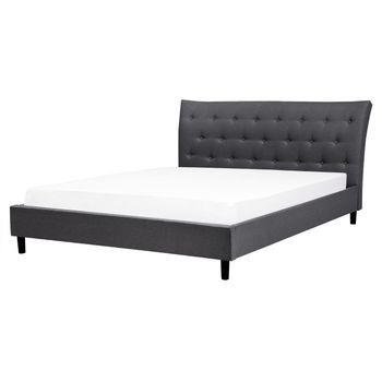 Cama Tapizada Gris Oscuro 160 X 200 Cm Con Somier Y Cabecero Acolchado Saverne