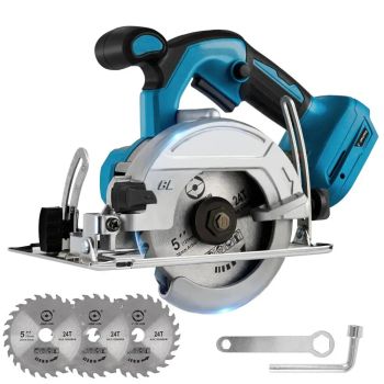 Sierra circular eléctrica sin escobillas de 5 pulgadas Drillpro con ángulo de corte biselado ajustable y 3 hojas para he
