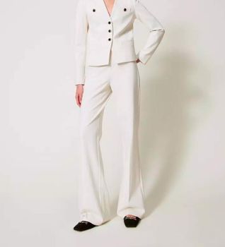 Twinset para mujer. 251TP2132 Pantalón de pernera ancha con botones joya blanco (42), Casual, Poliamida