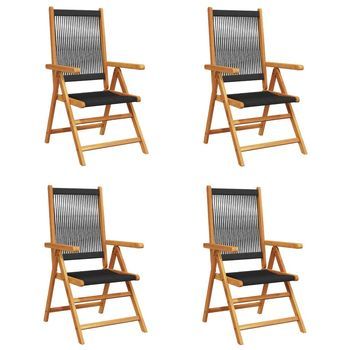 Pack 4 Uds Sillas De Jardín | Silla De Exterior | Sillón Reclinables Madera Maciza Acacia Negro