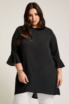 Yours London Túnica Negra Con Manga Campana, Mujer Curvy Y Tallas Grandes, Yours London
