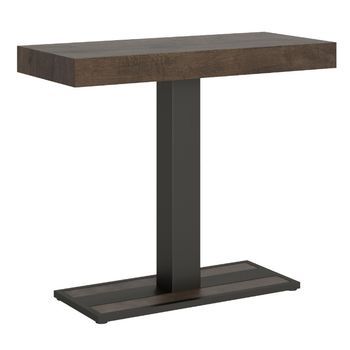 Consola Extensible De Madera De Diseño Con Pata Central Kapital 90x40/196 O 90x40/300 Cm-color Marrón-3 Alargaderas Gruesas