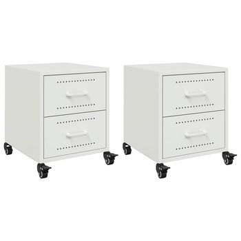 Juego De 2 Mesitas De Noche - Mesillas Acero Blanco 36x39x43,5 Cm Mc5602