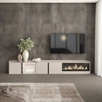 mueble tv efecto madera beige 315x35x50cm chimenea efecto fuego