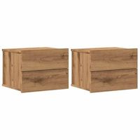 pack 2 uds mesitas de noche  mesilla de noche de pared color roble artisan 40x32x30 cm