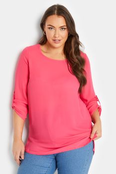 Yours Blusa Lisa Rosa Chicle, Mujer Curvy Y Tallas Grandes, Yours