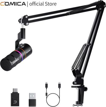 Micrófono Inalámbrico Dinámico COMICA D10 PRO RGB Cardioide USB/XLR con Reducción de Ruido para Streaming, Entrevistas y Podcasts