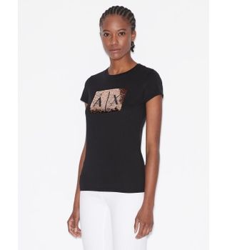 A|X Armani Exchange para mujer. 8NYTDLYJ73Z6231 Camiseta de manga corta negro (XL), Casual, Algodón