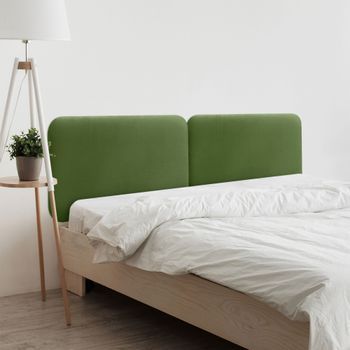 Dhome Cabecero Tapizado En Terciopelo Liso Redondeado Para Pared Acústicos Cabeceros Absorbentes Cabezal Cama Dormitorio (verde Selva, 210cm Dual)