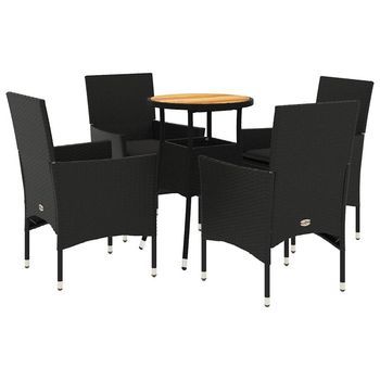 Set De Comedor Jardín 5 Uds | Mueble Jardin Mesa Y Sillas Con Cojines Ratán Pe Acacia Negro