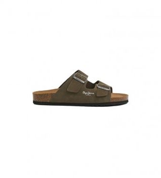 Pepe Jeans para hombre. PMS90112 Sandalias de Piel Bio verde (40), Plano, Ninguno, Casual