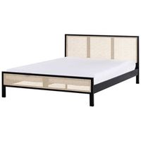cama con somier moderna cabecero con trenza vienesa madera de pino negro 180 x 200 cm salernas