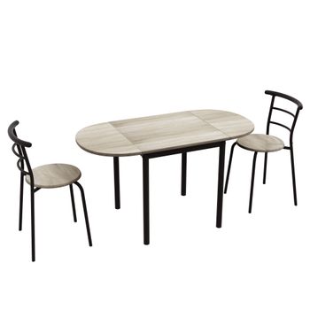 HOMCOM Conjunto mesa oval extensible y 2 sillas - mesa abatible - metal y MDF - Negro y Roble   Aosom España