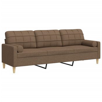 Sofá De 3 Plazas Con Cojines Tela Marrón 210 Cm Vidaxl