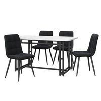 conjunto de comedor con mesa de 120 x 70 cm patas negras y 4 sillas de terciopelo negro
