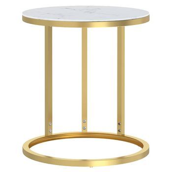 Mesa Auxiliar Vidrio Templado Dorado Y Mármol Blanco 45 Cm Vidaxl