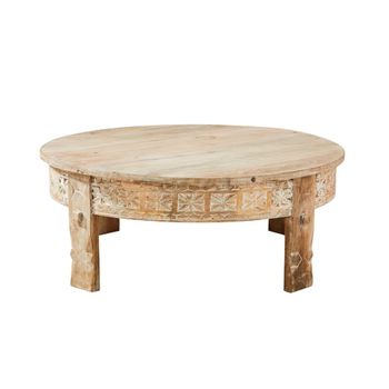 Mesa de centro redonda de mango tallado a mano Ø90 cm