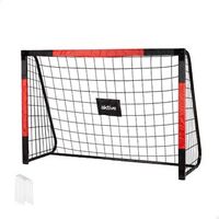 porteria futbol desmontable aktive de acero resistente 180x60x120 cm con red de poliester y 6 piquetas negro y rojo