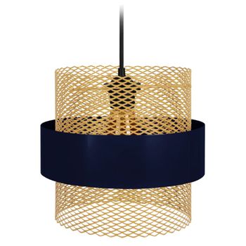 Lámpara de suspensión  bicilíndrico metal negro pantalla azul y oro