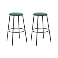 conjunto de 2 taburetes de bar terciopelo patas de acero negras sin reposabrazos comedor verde esmeralda morton