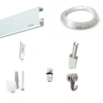 Guía Basic-plus Para Colgar Cuadros , 12 Metros De Guía (4x3 M) , Sistema Profesional Hasta 50 Kg/ml , 12 Ganchos Rm 15 Kg , Inserte Colgadores Sin